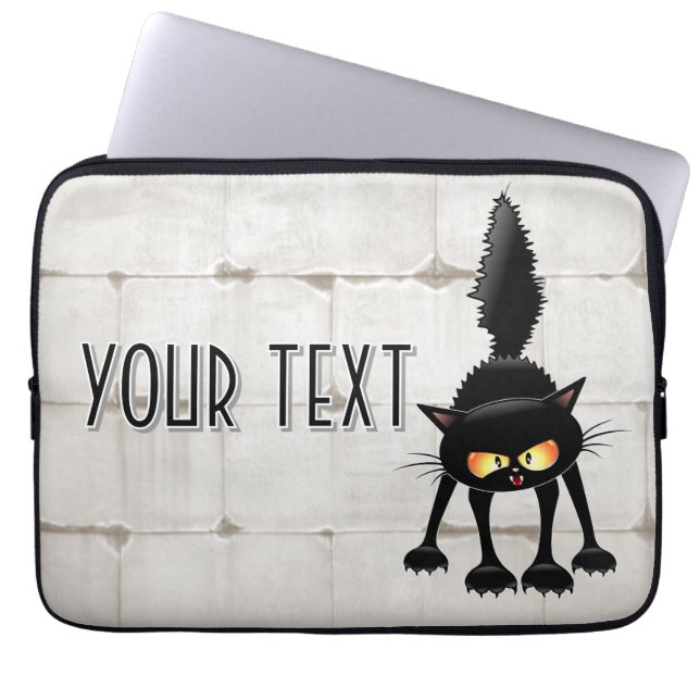 Grappige fel zwart kat cartoon  laptop sleeve (Voorkant)