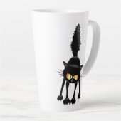 Grappige fel zwart kat cartoon  latte mok (Rechterhoek)