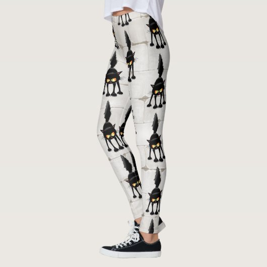 Grappige fel zwart kat cartoon leggings (Links)