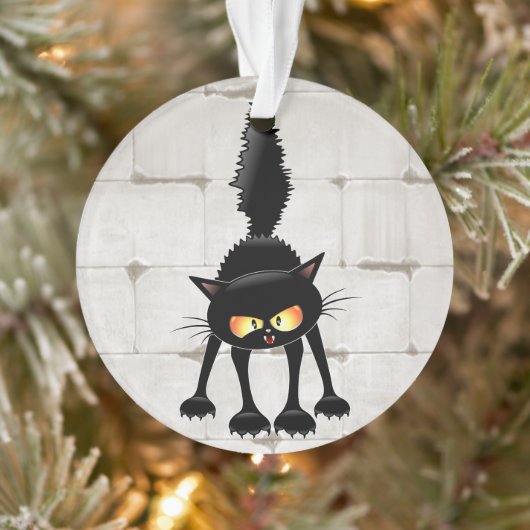 Grappige fel zwart kat cartoon  ornament (Boom)