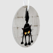 Grappige fel zwart kat cartoon  ornament (voorkant)
