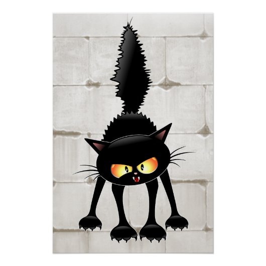 Grappige fel zwart kat cartoon perfect poster (Voorkant)