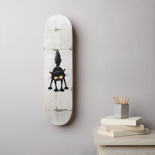 Grappige fel zwart kat cartoon persoonlijk skateboard (Muurkunst)