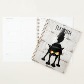 Grappige fel zwart kat cartoon planner (Display)