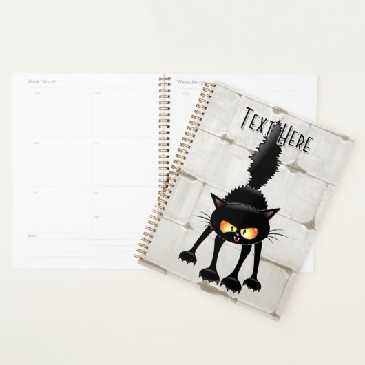 Grappige fel zwart kat cartoon planner (Display)