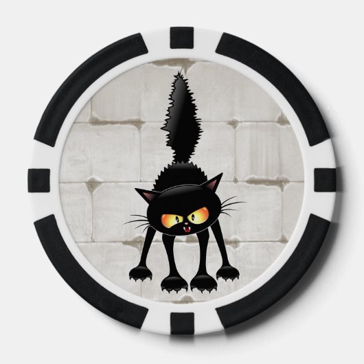 Grappige fel zwart kat cartoon  poker chips (Voorkant)