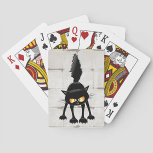 Grappige fel zwart kat cartoon  pokerkaarten