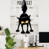 Grappige fel zwart kat cartoon poster (Thuiskantoor)