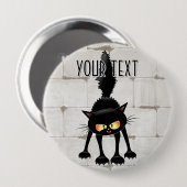 Grappige fel zwart kat cartoon ronde button 4,0 cm (Voorkant /achterkant)