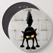 Grappige fel zwart kat cartoon ronde button 6,0 cm (Voorkant /achterkant)