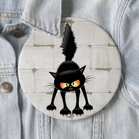 Grappige fel zwart kat cartoon ronde button 6,0 cm (In situ)