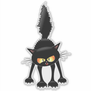 Grappige fel zwart kat cartoon  sticker