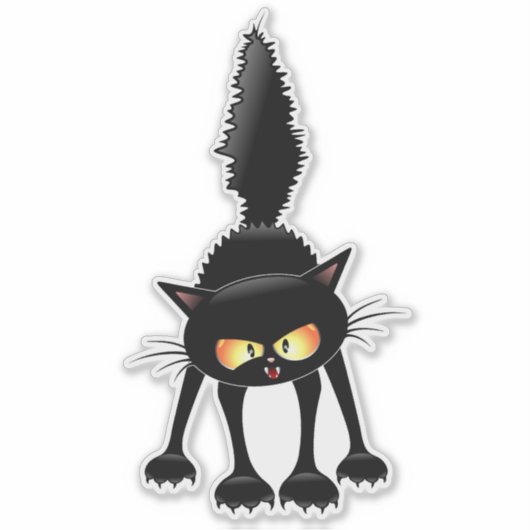 Grappige fel zwart kat cartoon sticker (Voorkant)