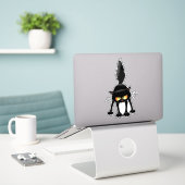Grappige fel zwart kat cartoon sticker (Laptop op bureau)
