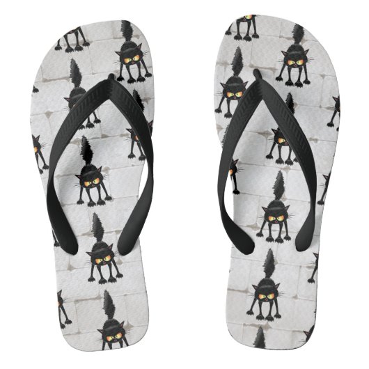 Grappige fel zwart kat cartoon  teenslippers (Voetbed)