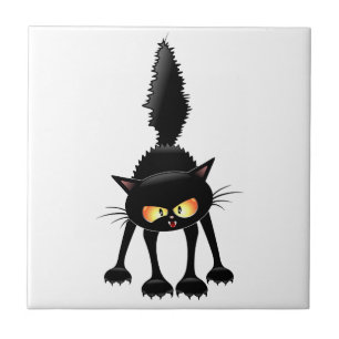 Grappige fel zwart kat cartoon  tegeltje