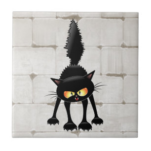 Grappige fel zwart kat cartoon  tegeltje