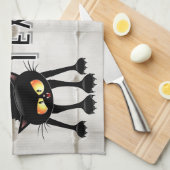 Grappige fel zwart kat cartoon theedoek (Quarter Fold)