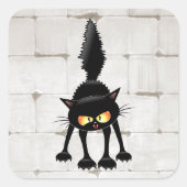 Grappige fel zwart kat cartoon vierkante sticker (Voorkant)