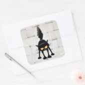 Grappige fel zwart kat cartoon vierkante sticker (Envelop)