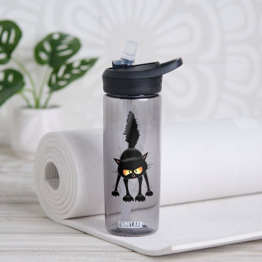 Grappige fel zwart kat cartoon  waterfles (Yoga (Gedraaid)  )