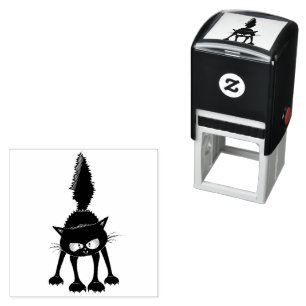 Grappige fel zwart kat cartoon  zelfinktende stempel