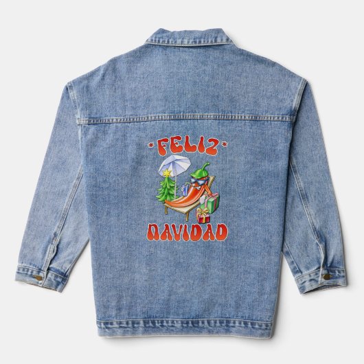 Grappige Feliz Navidad Schattigee kerstchili Denim Jacket (Achterkant)