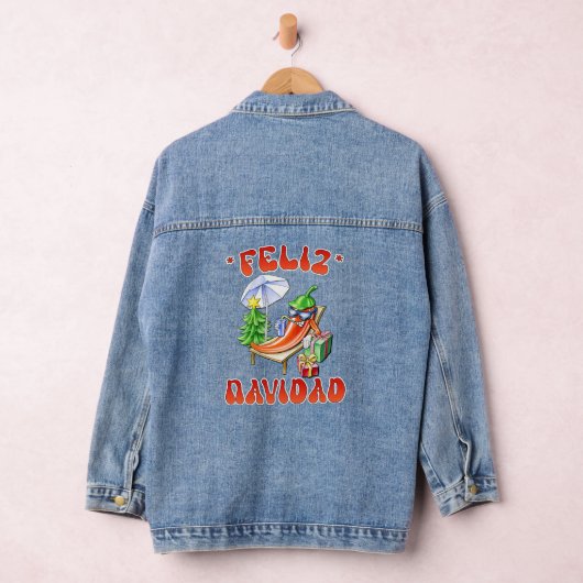 Grappige Feliz Navidad Schattigee kerstchili Denim Jacket (Hangar)