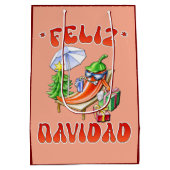 Grappige Feliz Navidad Schattigee kerstchili Medium Cadeauzakje (Achterkant)