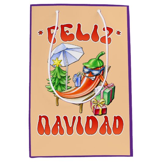 Grappige Feliz Navidad Schattigee kerstchili Medium Cadeauzakje (Voorkant)