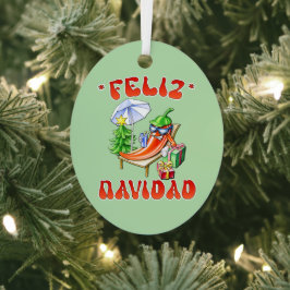 Grappige Feliz Navidad Schattigee kerstchili Metalen Ornament