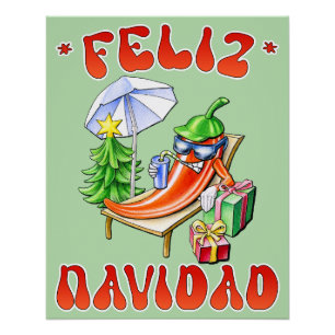 Grappige Feliz Navidad Schattigee kerstchili Perfect Poster