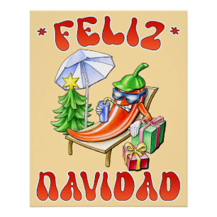 Grappige Feliz Navidad Schattigee kerstchili Perfect Poster