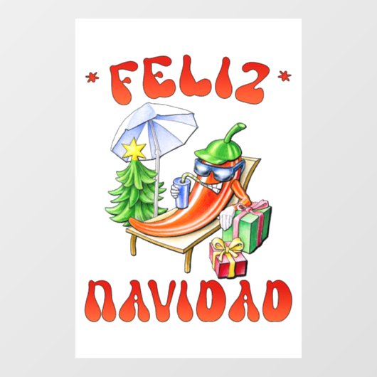 Grappige Feliz Navidad Schattigee kerstchili Raamsticker (Vel)