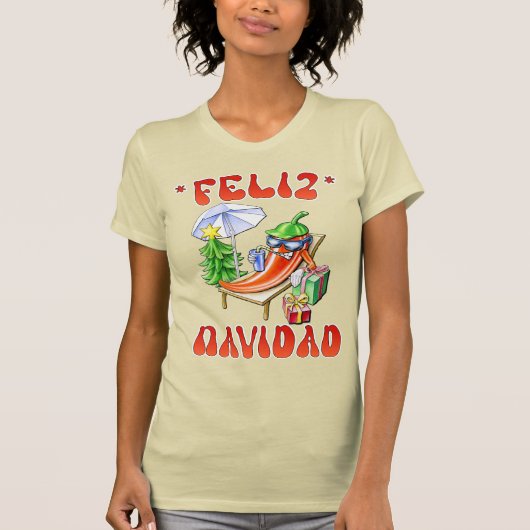Grappige Feliz Navidad Schattigee kerstchili T-shirt (Voorkant)