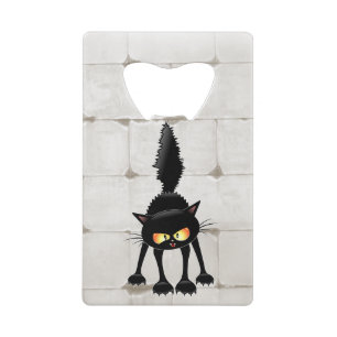 Grappige Felle Zwarte Kat Cartoon Creditkaart Flessenopener