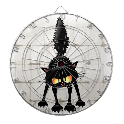 Grappige Felle Zwarte Kat Cartoon Dartbord (Voorkant)