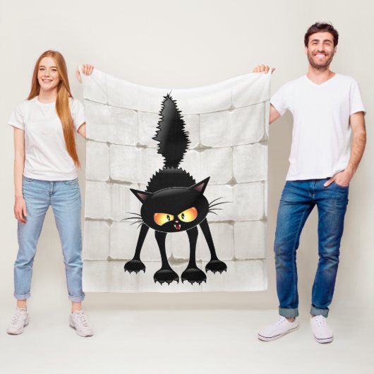 Grappige Felle Zwarte Kat Cartoon  Fleece Deken (In situ)