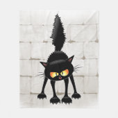 Grappige Felle Zwarte Kat Cartoon  Fleece Deken (Voorkant)