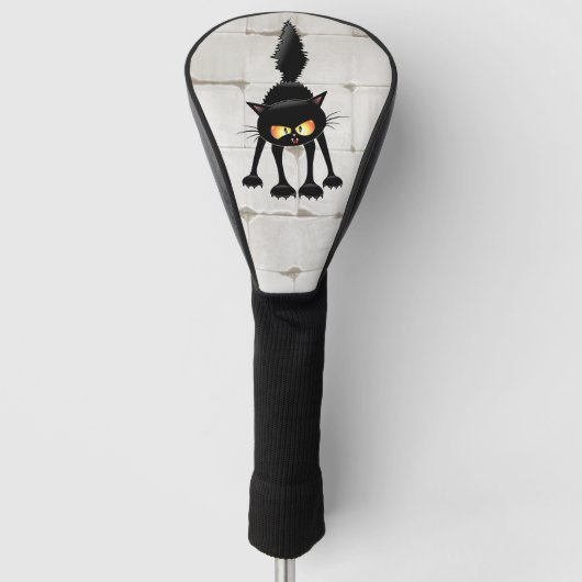 Grappige Felle Zwarte Kat Cartoon Golfheadcover (Voorkant)