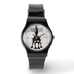 Grappige Felle Zwarte Kat Cartoon Horloge