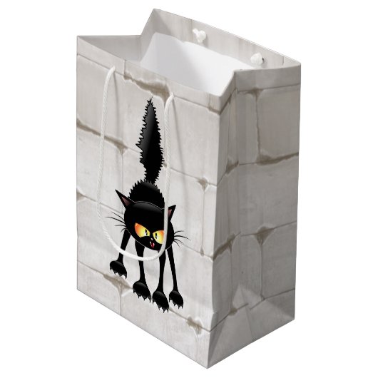 Grappige Felle Zwarte Kat Cartoon Medium Cadeauzakje (Voorkant Gekanteld)