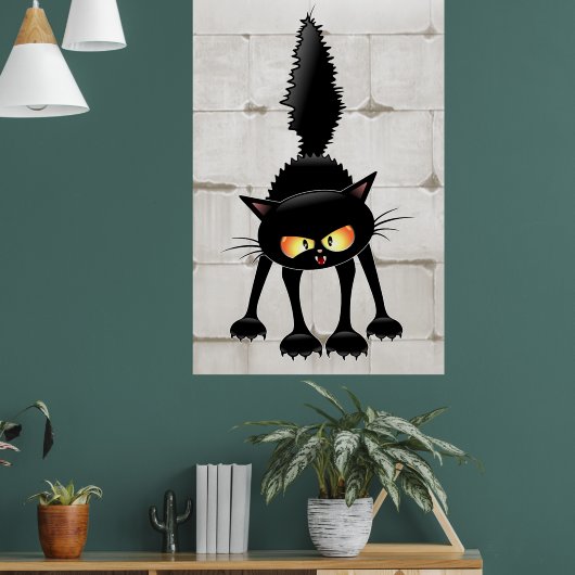 Grappige Felle Zwarte Kat Cartoon Poster (Woonkamer 1)