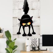 Grappige Felle Zwarte Kat Cartoon Poster (Thuiskantoor)