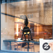 Grappige Felle Zwarte Kat Cartoon Raamsticker (Cafe Raam)