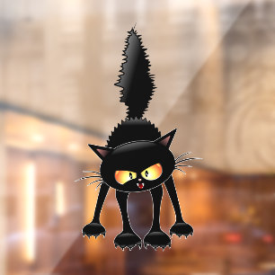 Grappige Felle Zwarte Kat Cartoon  Raamsticker