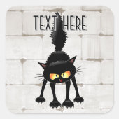 Grappige Felle Zwarte Kat Cartoon Vierkante Sticker (Voorkant)