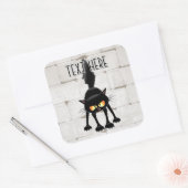 Grappige Felle Zwarte Kat Cartoon Vierkante Sticker (Envelop)