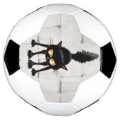 Grappige Felle Zwarte Kat Cartoon  Voetbal (Gedraaid)