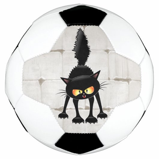 Grappige Felle Zwarte Kat Cartoon  Voetbal (Voorkant)